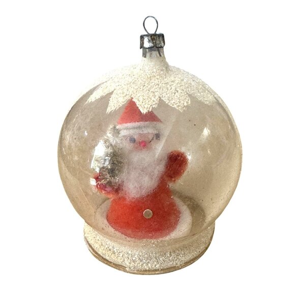 Vintage Glass Ornament Santa Claus Diorama Globe Mica Accents 3" West Germany - Picture 3 of 5